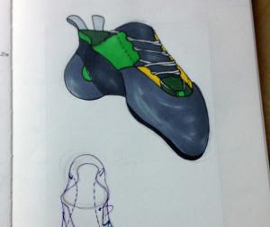 Concept for a lace-up/slipper hybrid bouldering shoe.